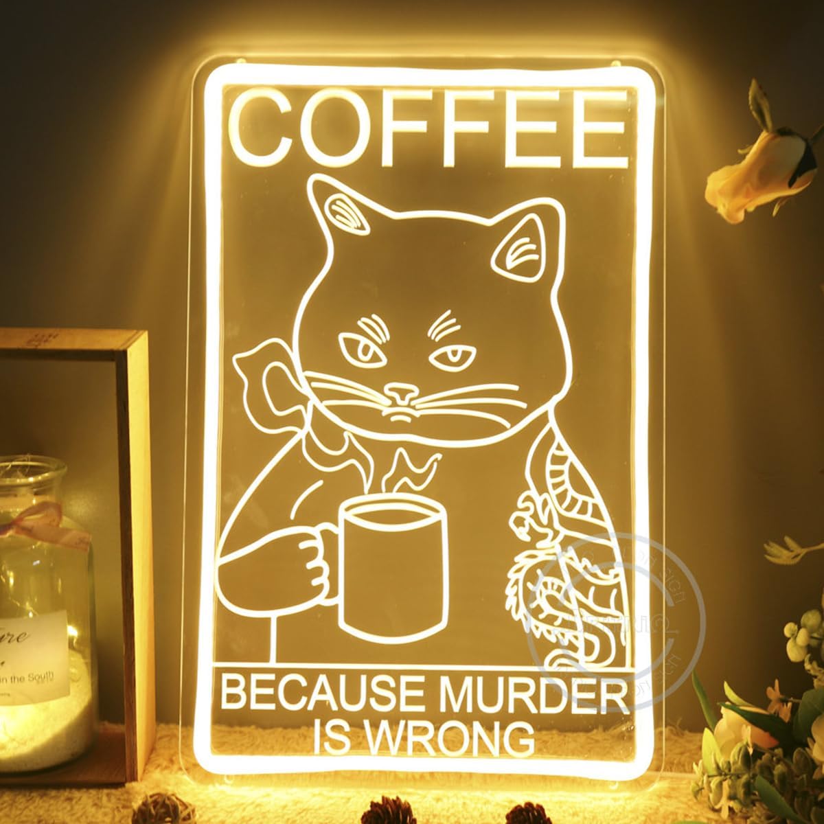 Funny Cat Coffee Neon Sign LED - Commercial Kitchen Quotes ulasan dan harga