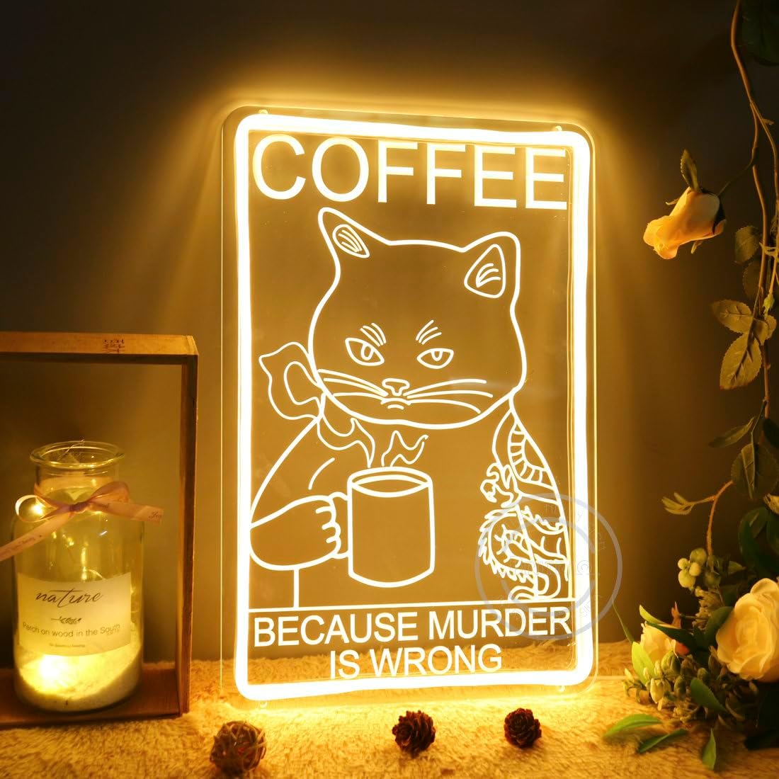 Funny Cat Coffee Neon Sign LED - Commercial Kitchen Quotes ulasan dan harga
