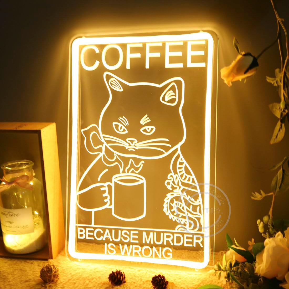 Funny Cat Coffee Neon Sign LED - Commercial Kitchen Quotes ulasan dan harga