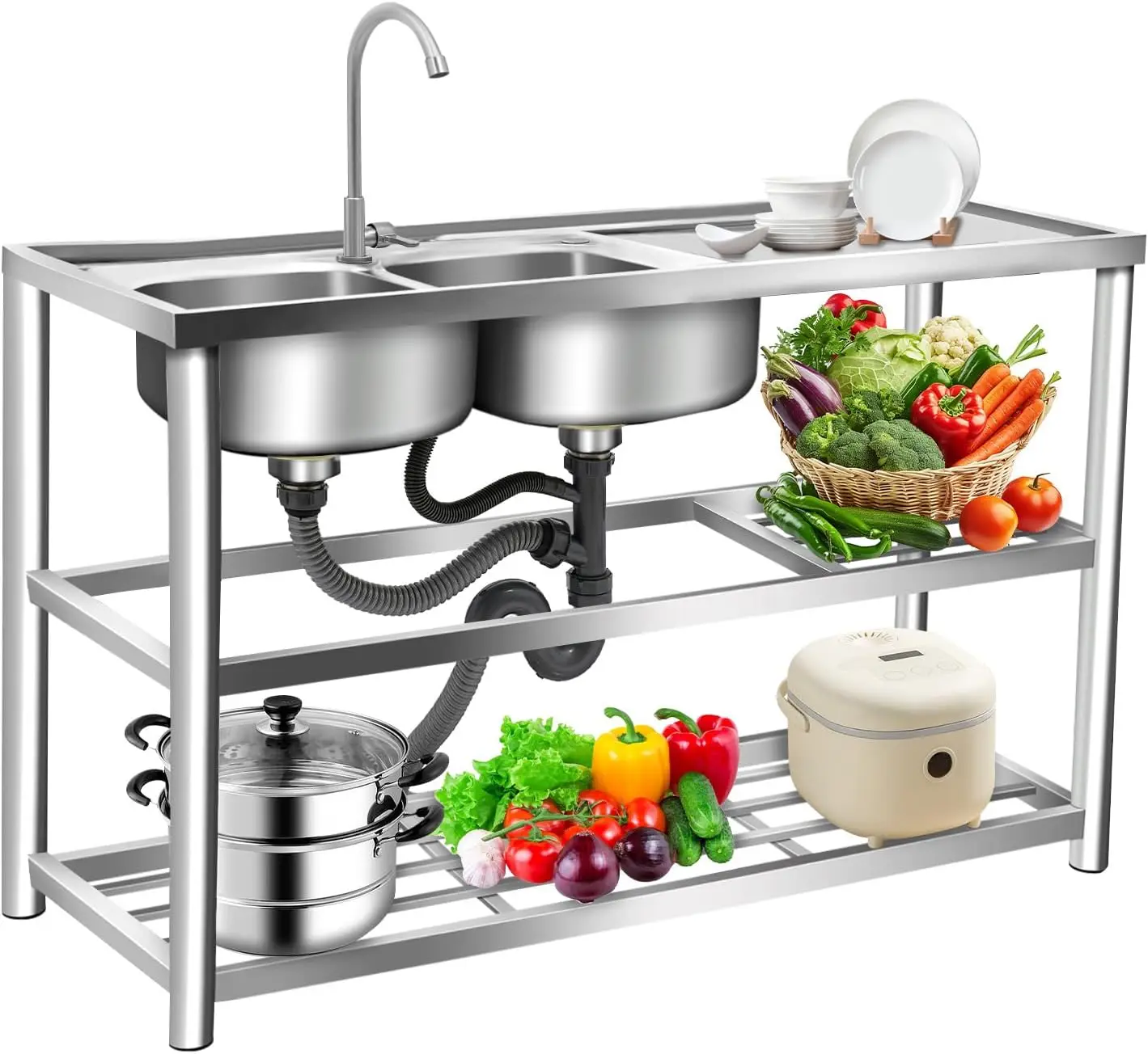 3 Tiers Freestanding Stainless - Commercial Kitchen Sink ulasan dan harga