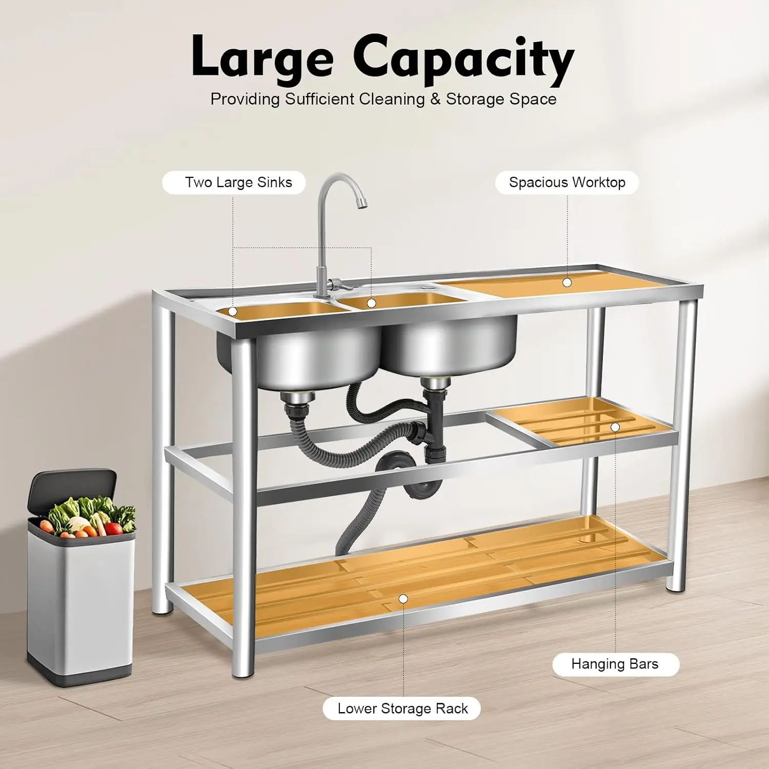 3 Tiers Freestanding Stainless - Commercial Kitchen Sink ulasan dan harga